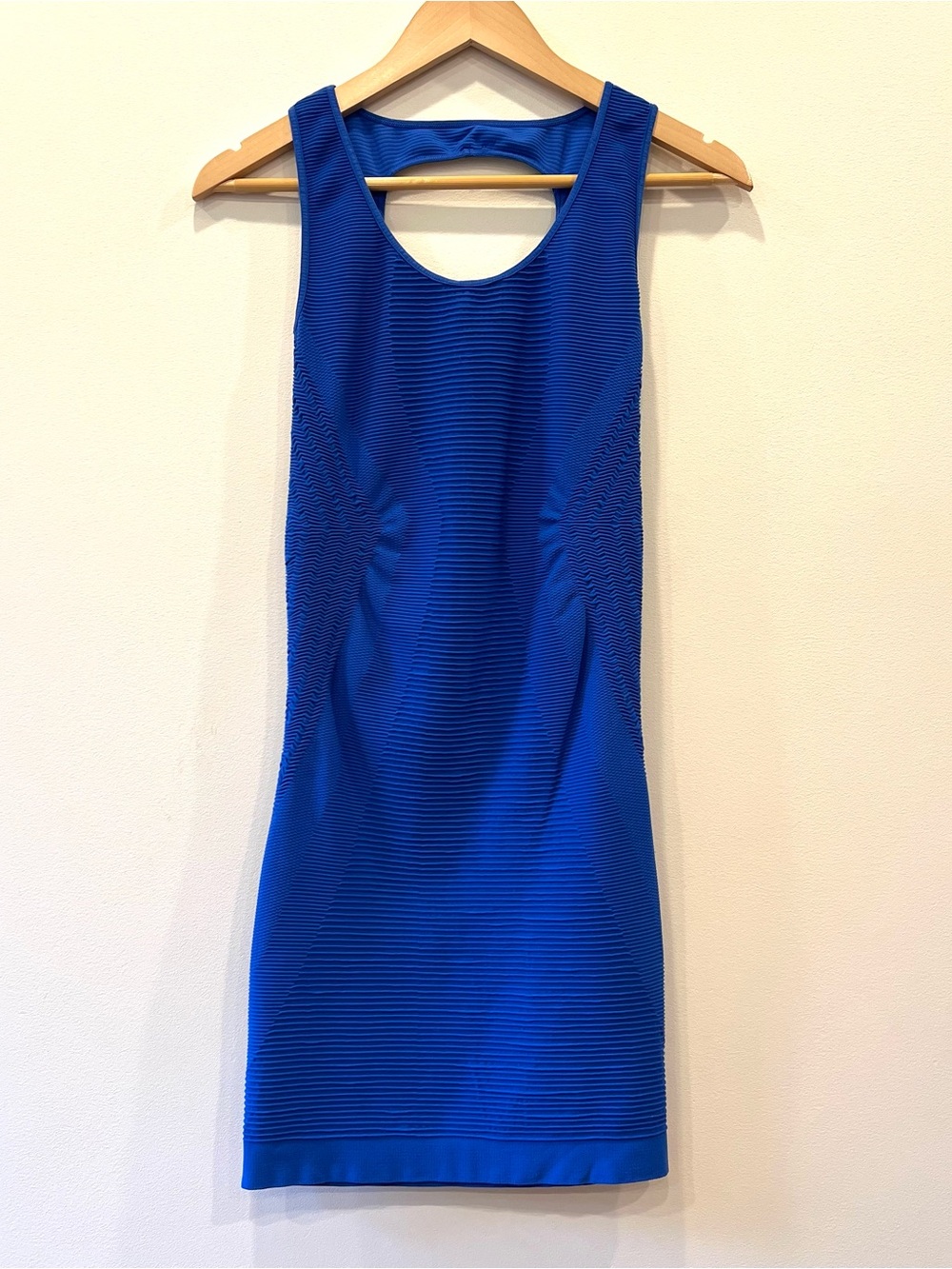 BEBE Blue Knit Stretch Sleeveless Scoop Neck Bodycon Knit Mini Dress Petite S